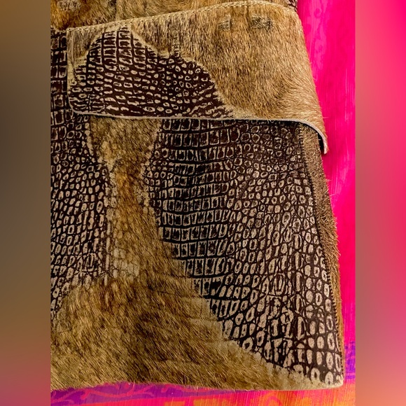 Unique 100% Genuine Leather & fur Embossed Croc Jacket Size 38 small brown tan - Picture 8 of 17